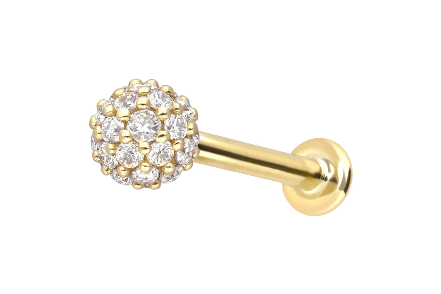 14 Karat Gold Labret Piercing mit Innengewinde MULTI-MOISSANIT